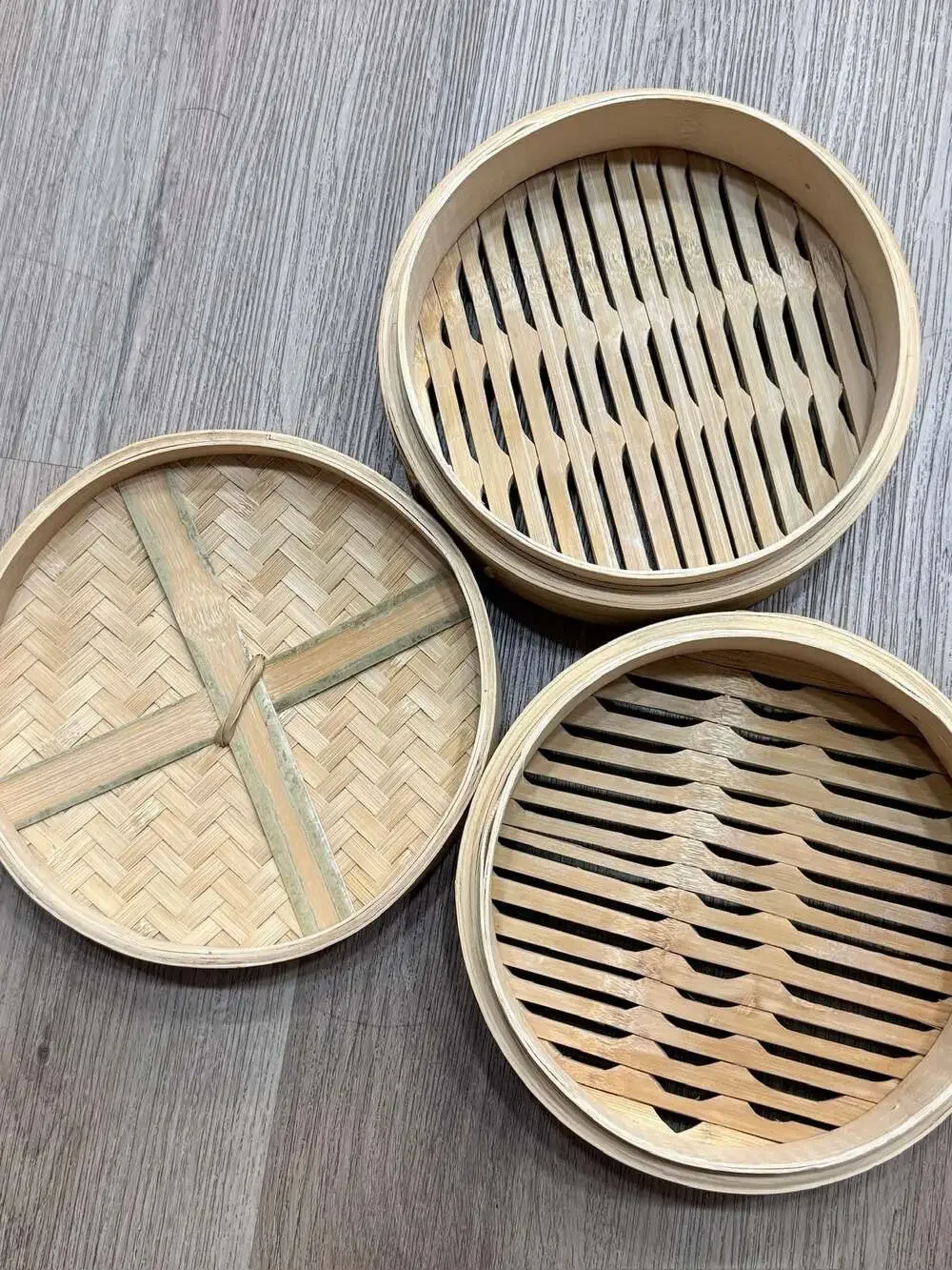 2-Tier Traditional Handmade Bamboo Steamer Basket with Lid